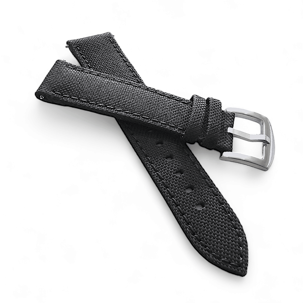 Canvas Watch Strap in Black with Black Stitching 20mm 22mm 24mm