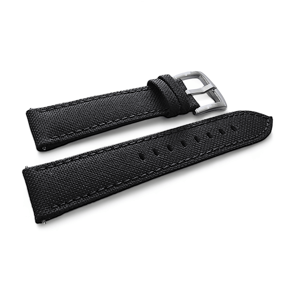 Canvas Watch Strap in Black with Black Stitching 20mm 22mm 24mm