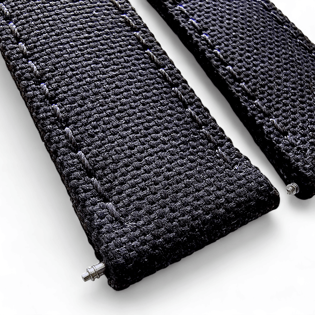Canvas Watch Strap in Black with Black Stitching 20mm 22mm 24mm