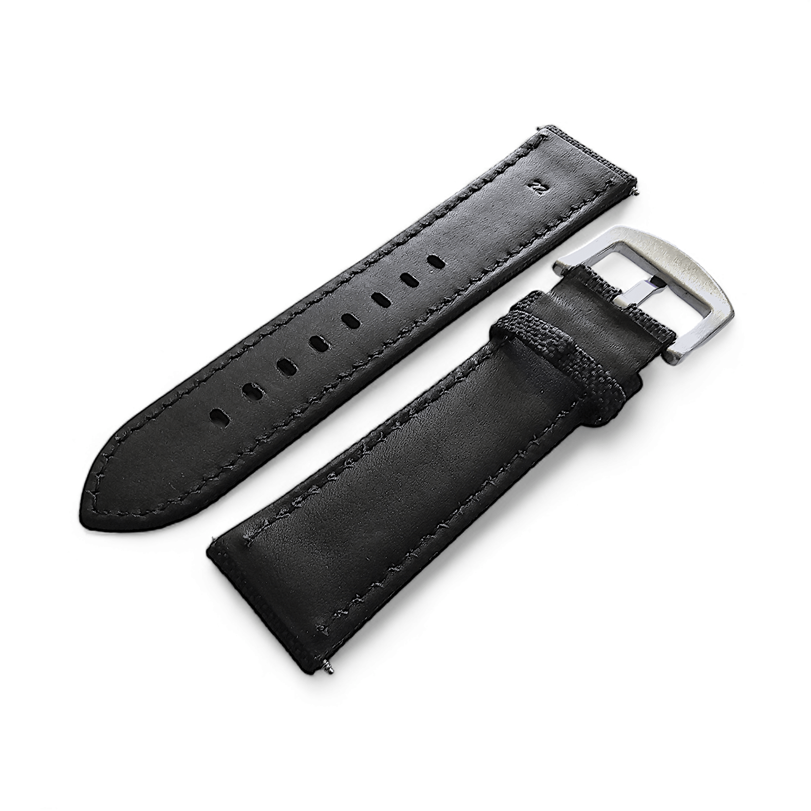 Canvas Watch Strap in Black with Black Stitching 20mm 22mm 24mm