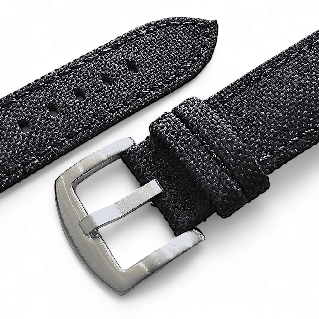 Canvas Watch Strap in Black with Black Stitching 20mm 22mm 24mm