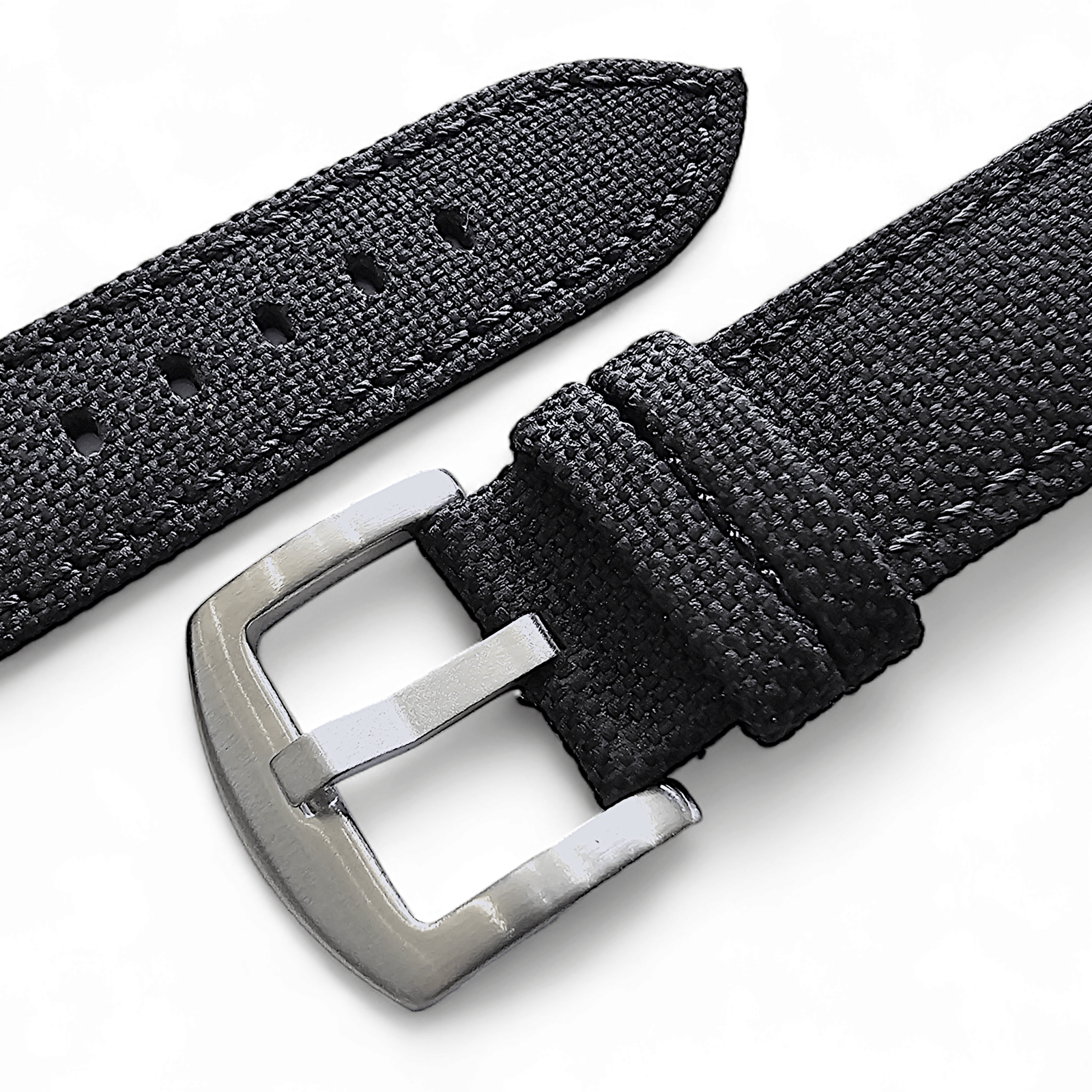 Canvas Watch Strap in Black with Black Stitching 20mm 22mm 24mm