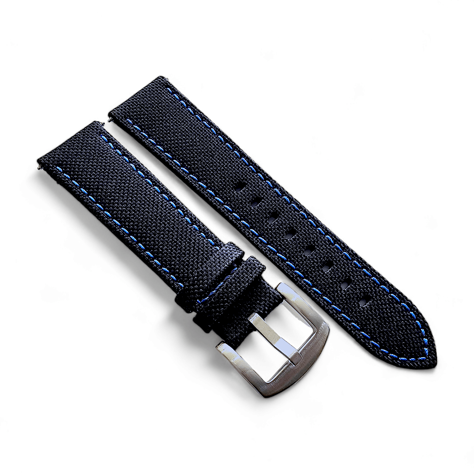 Canvas Watch Strap in Black with Blue Stitching 18mm 20mm 22mm