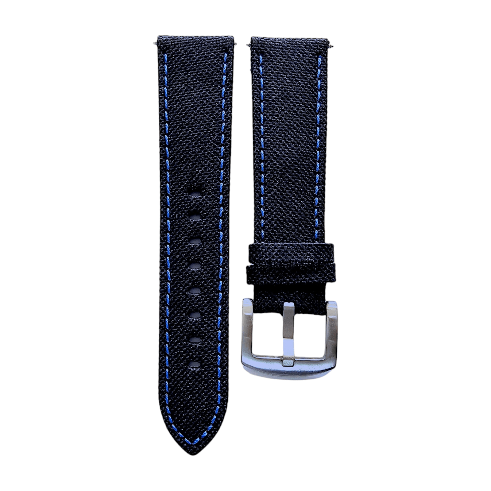 Canvas Watch Strap in Black with Blue Stitching 18mm 20mm 22mm