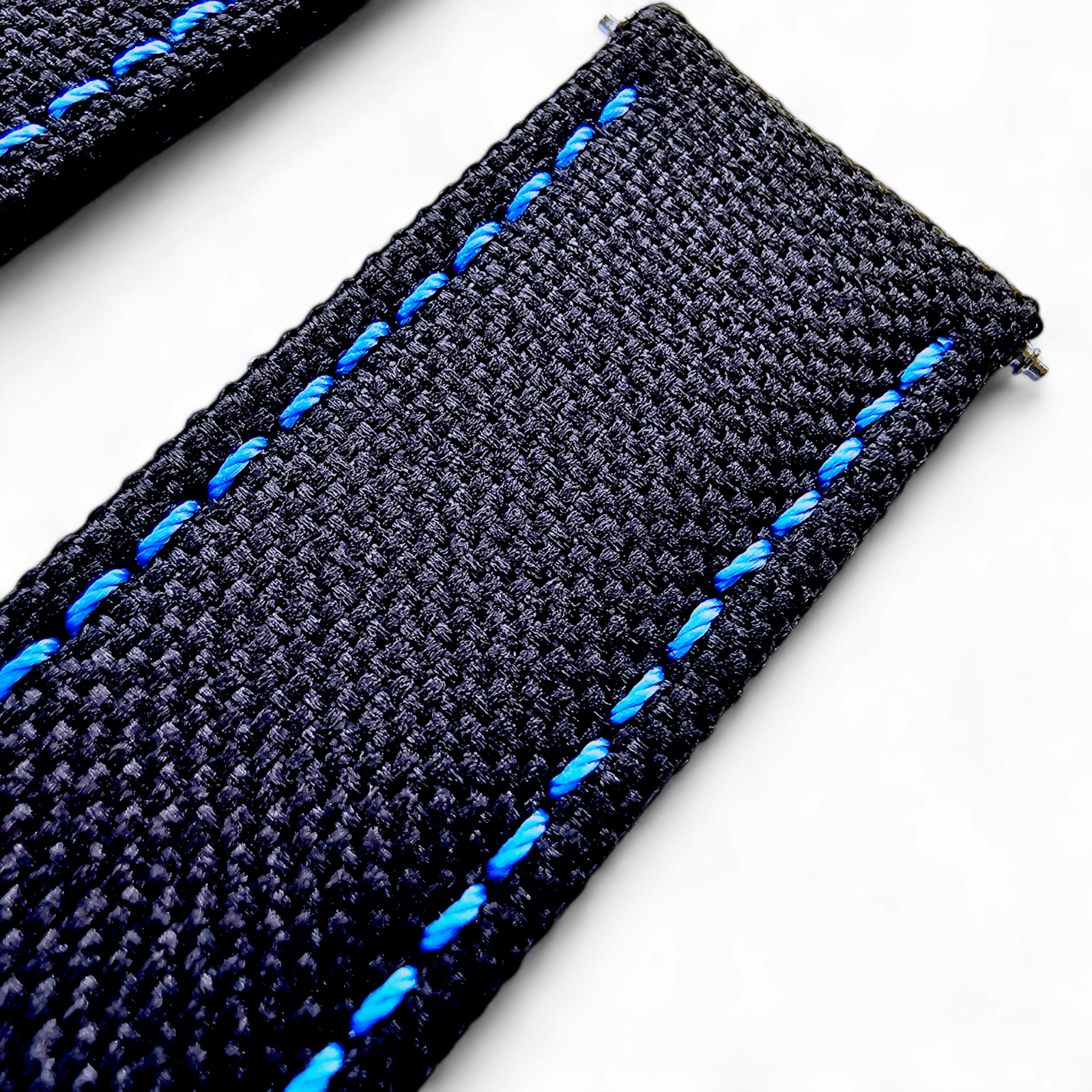 Canvas Watch Strap in Black with Blue Stitching 18mm 20mm 22mm