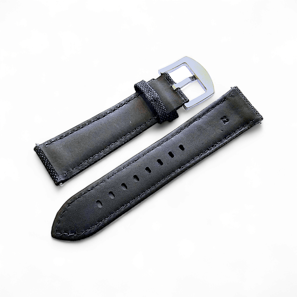 Canvas Watch Strap in Black with Blue Stitching 18mm 20mm 22mm