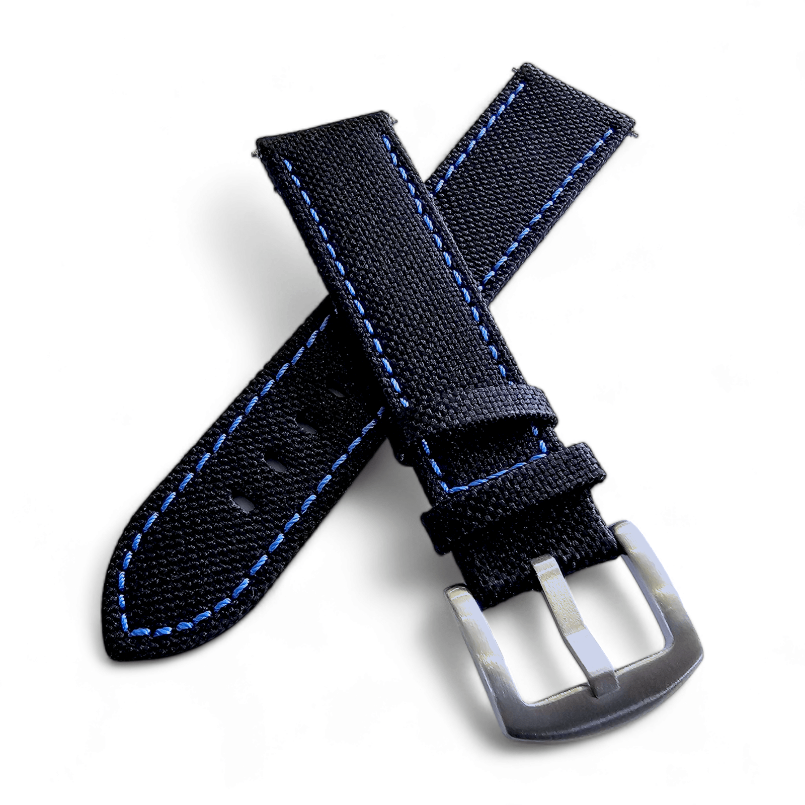 Canvas Watch Strap in Black with Blue Stitching 18mm 20mm 22mm