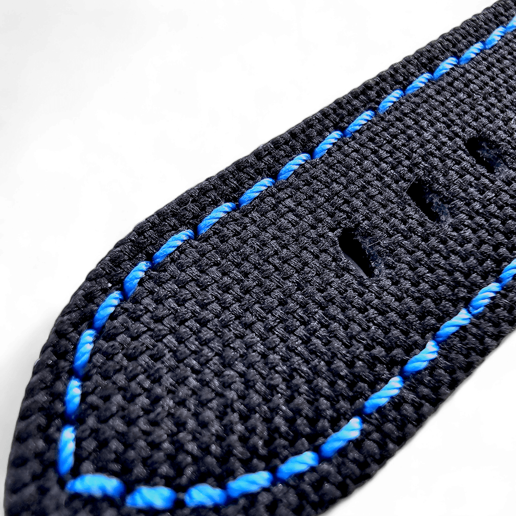 Canvas Watch Strap in Black with Blue Stitching 18mm 20mm 22mm