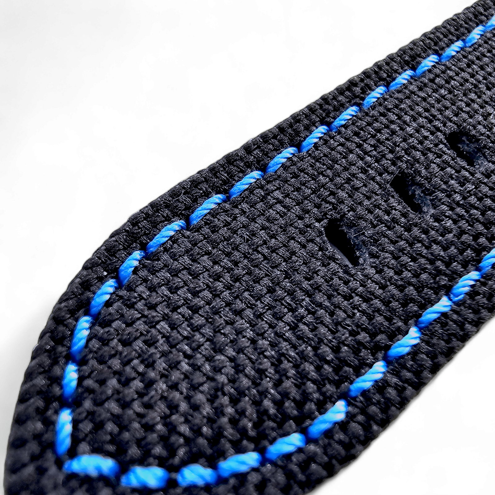Canvas Watch Strap in Black with Blue Stitching 18mm 20mm 22mm