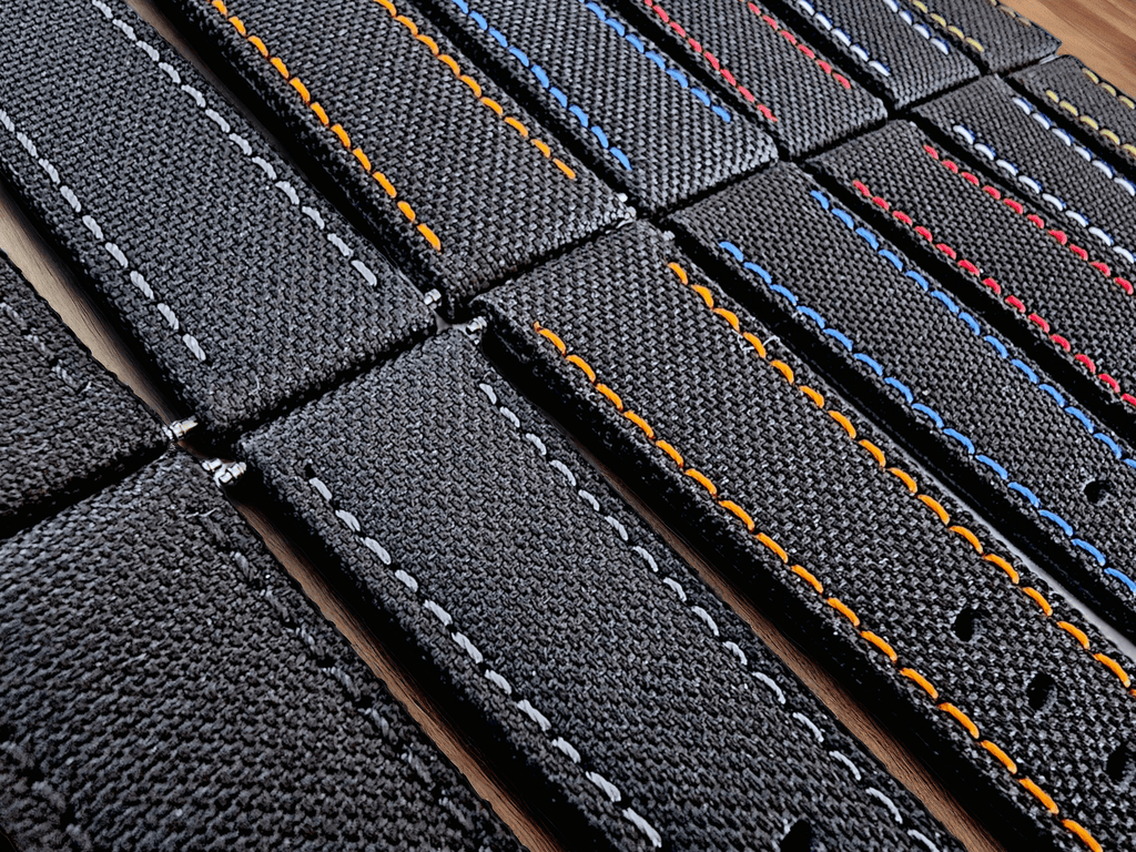 Canvas Watch Strap in Black with Grey Stitching 18mm 20mm 22mm