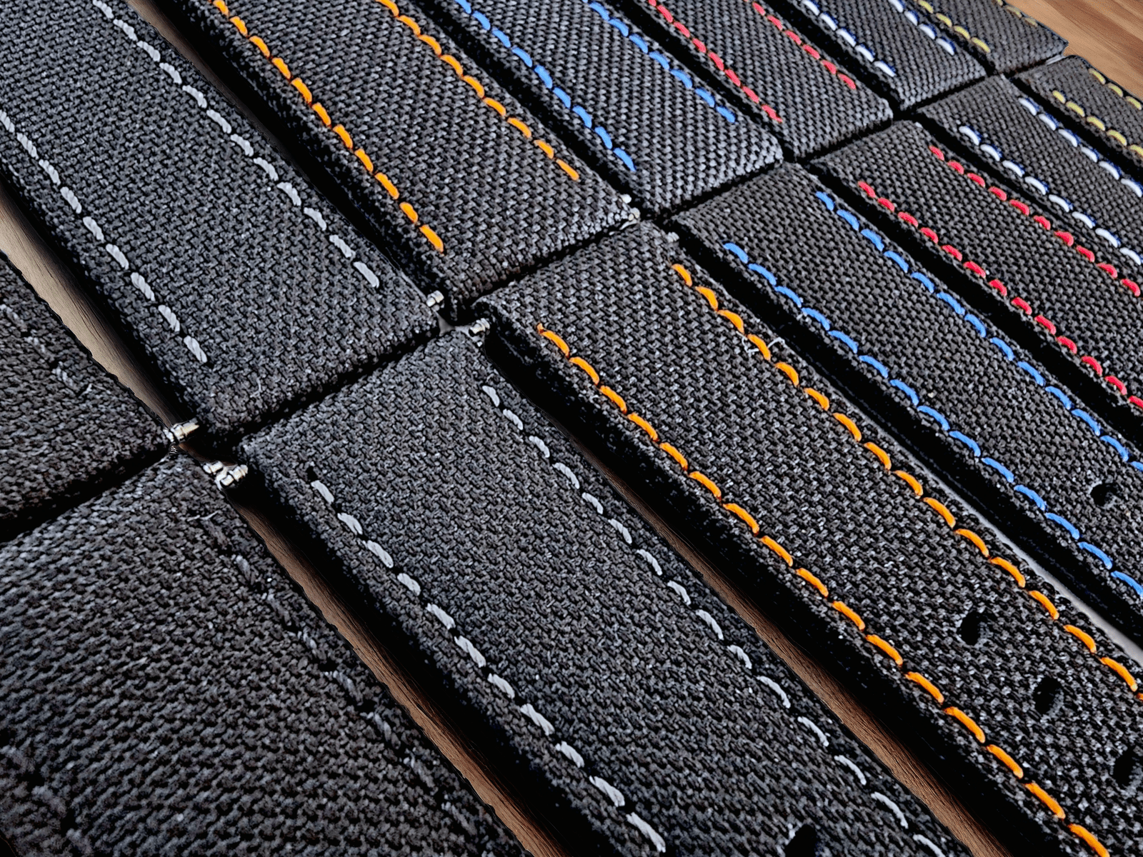 Canvas Watch Strap in Black with Grey Stitching 18mm 20mm 22mm