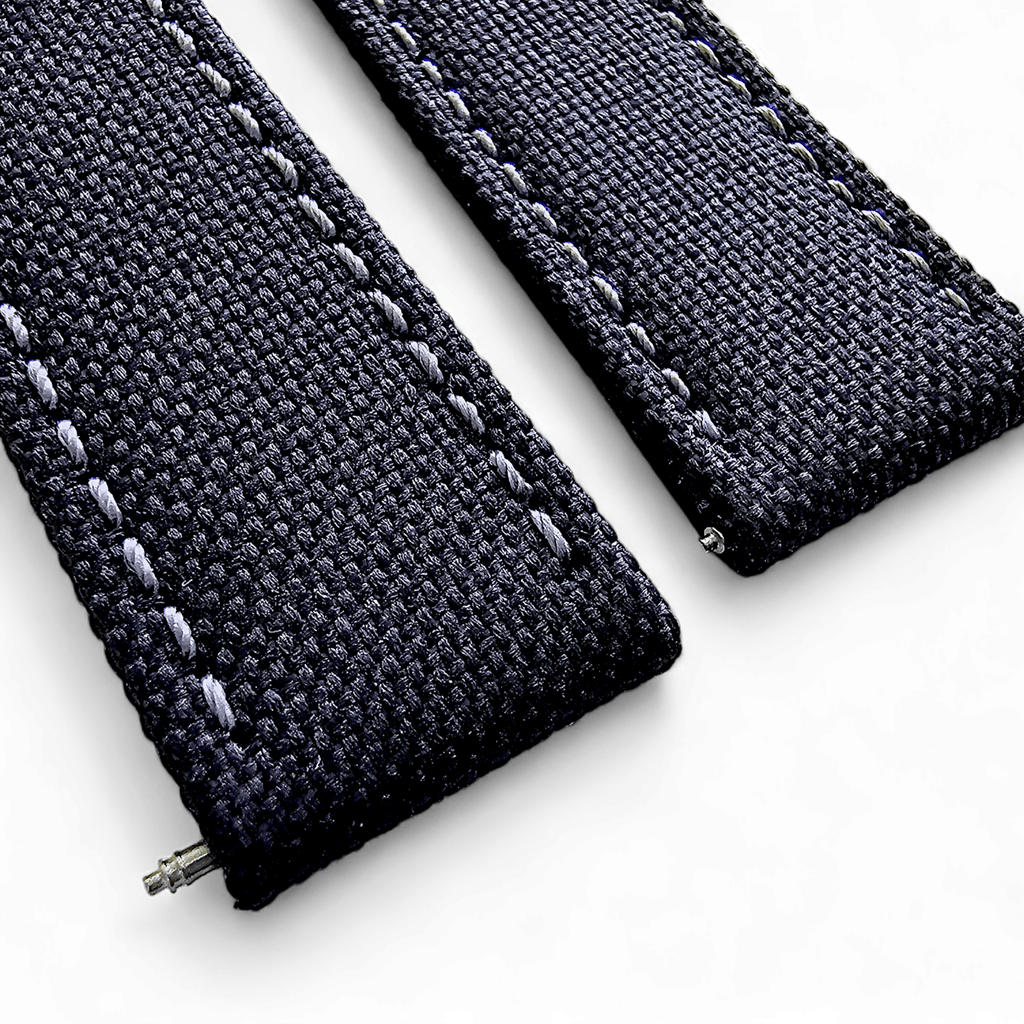 Canvas Watch Strap in Black with Grey Stitching 18mm 20mm 22mm