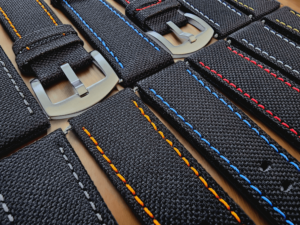 Canvas Watch Strap in Black with Grey Stitching 18mm 20mm 22mm
