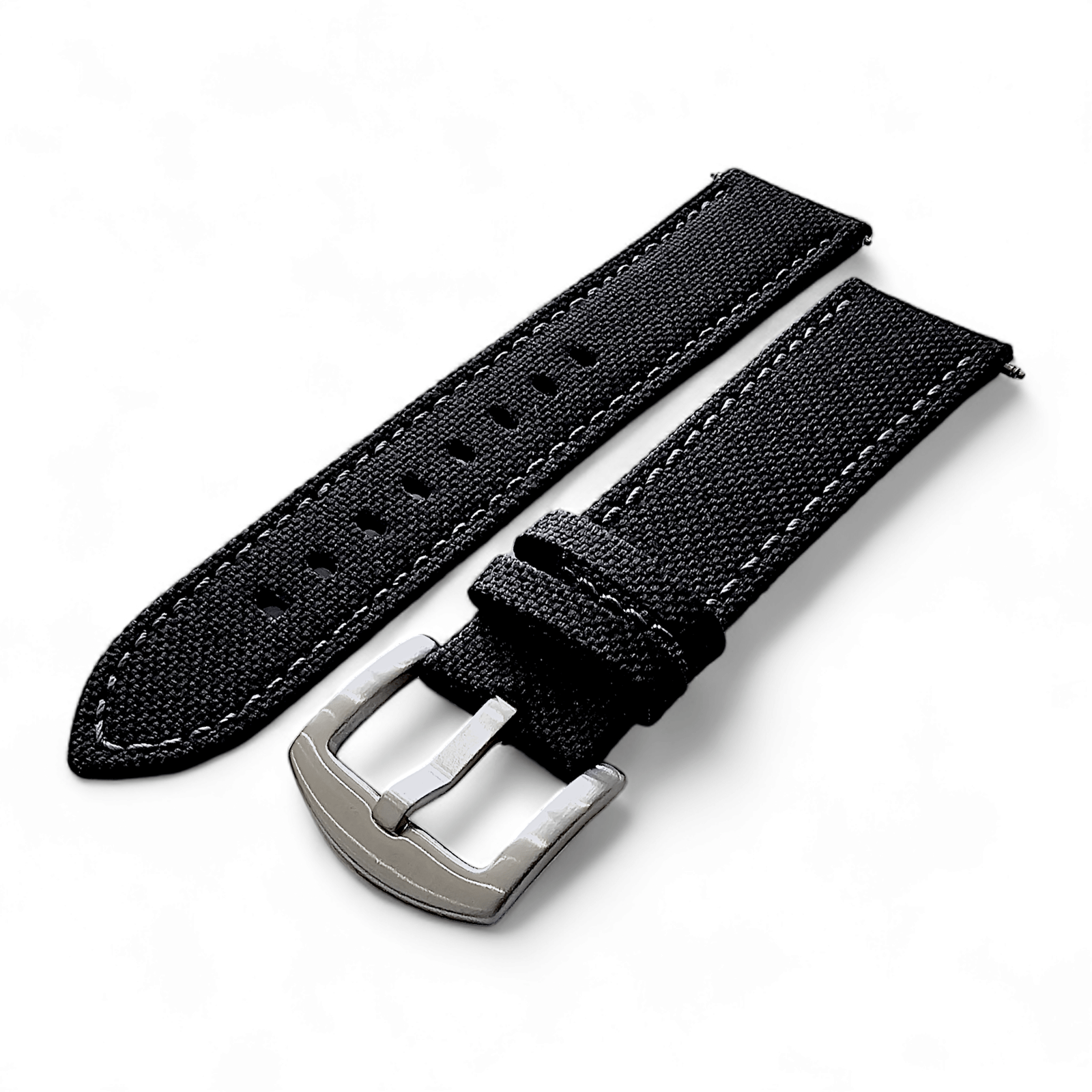 Canvas Watch Strap in Black with Grey Stitching 18mm 20mm 22mm