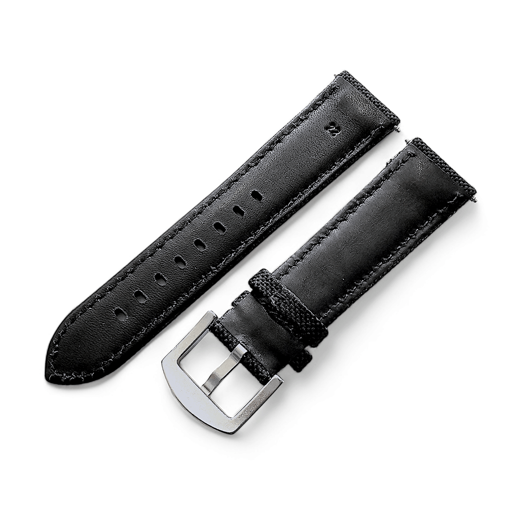 Canvas Watch Strap in Black with Grey Stitching 18mm 20mm 22mm