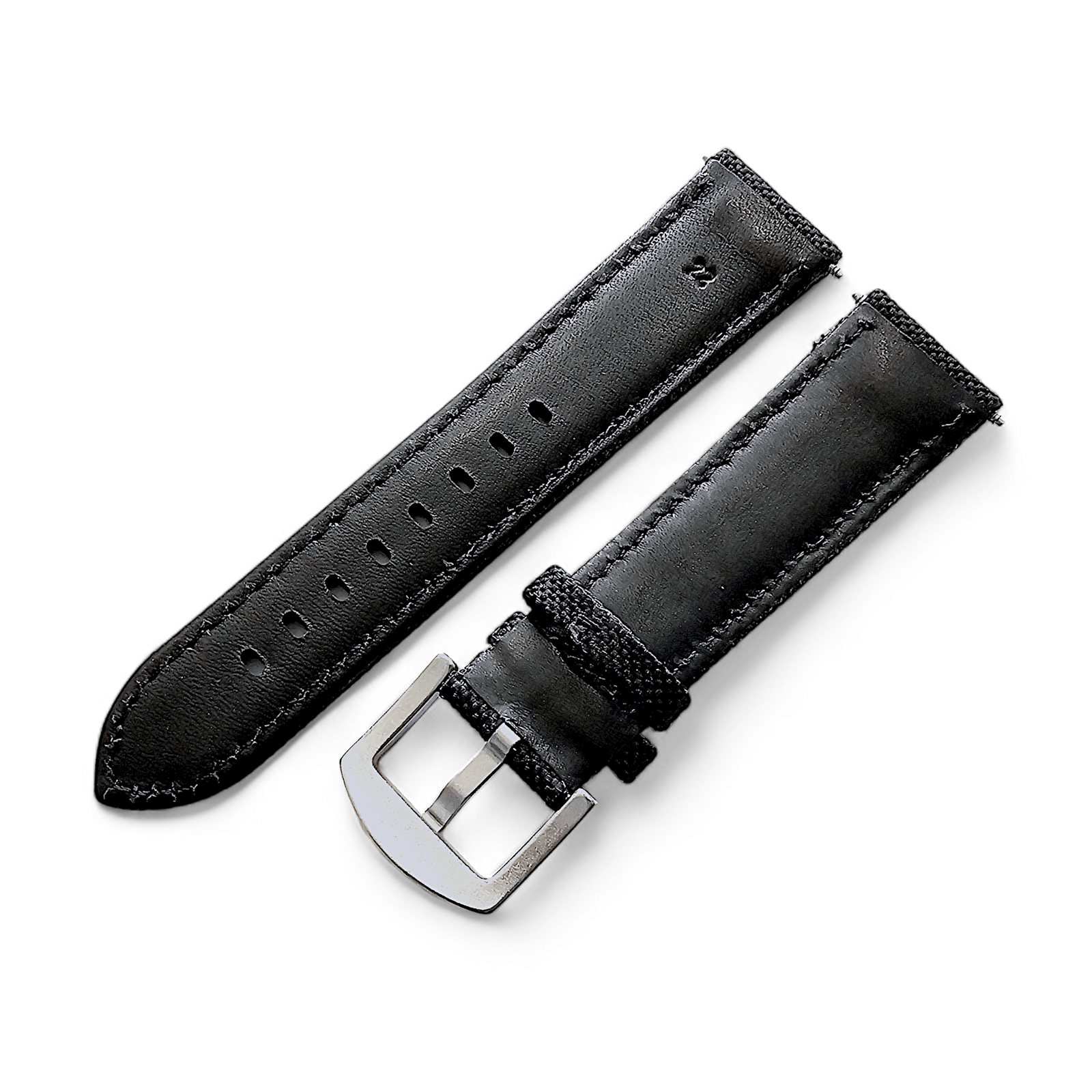 Canvas Watch Strap in Black with Grey Stitching 18mm 20mm 22mm