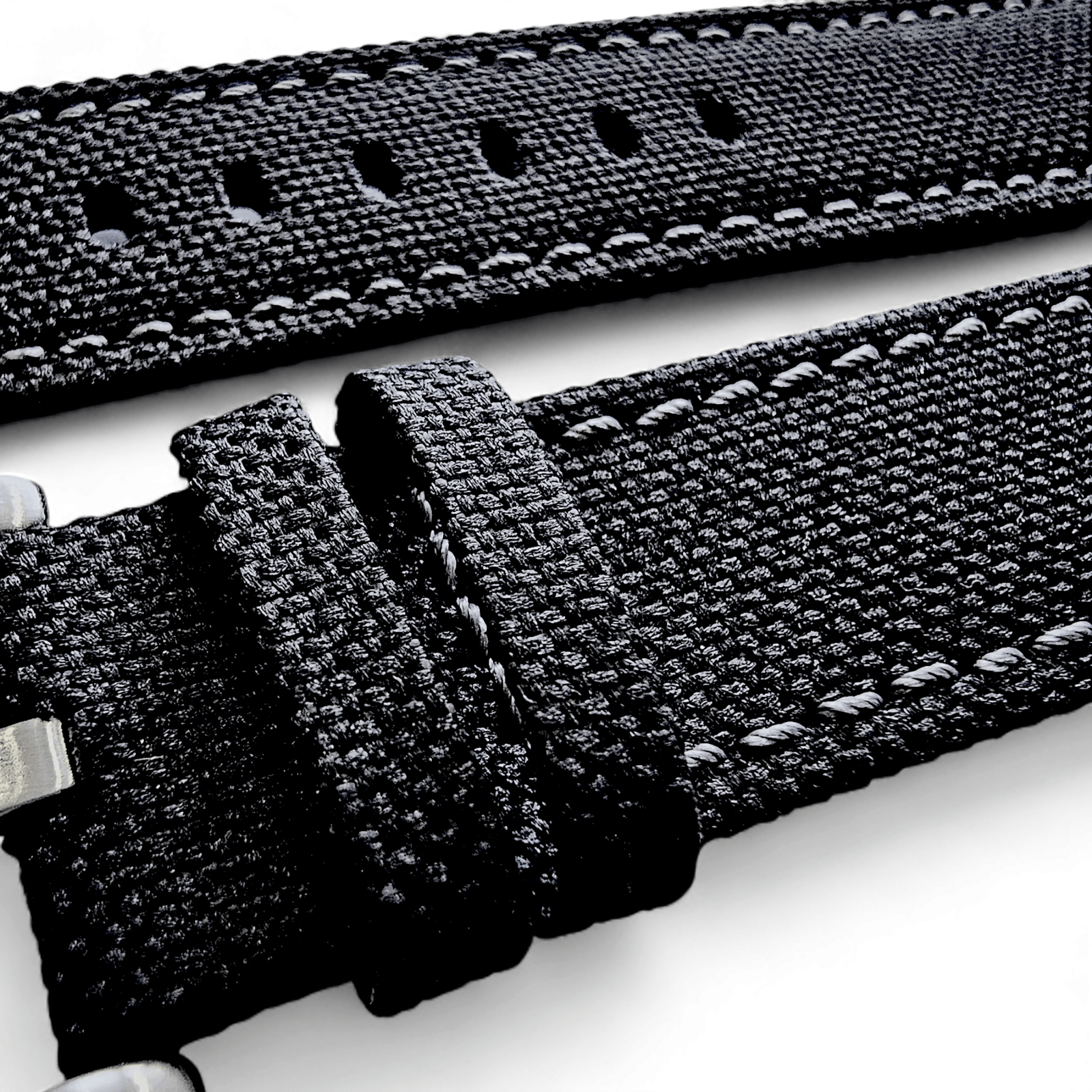 Canvas Watch Strap in Black with Grey Stitching 18mm 20mm 22mm