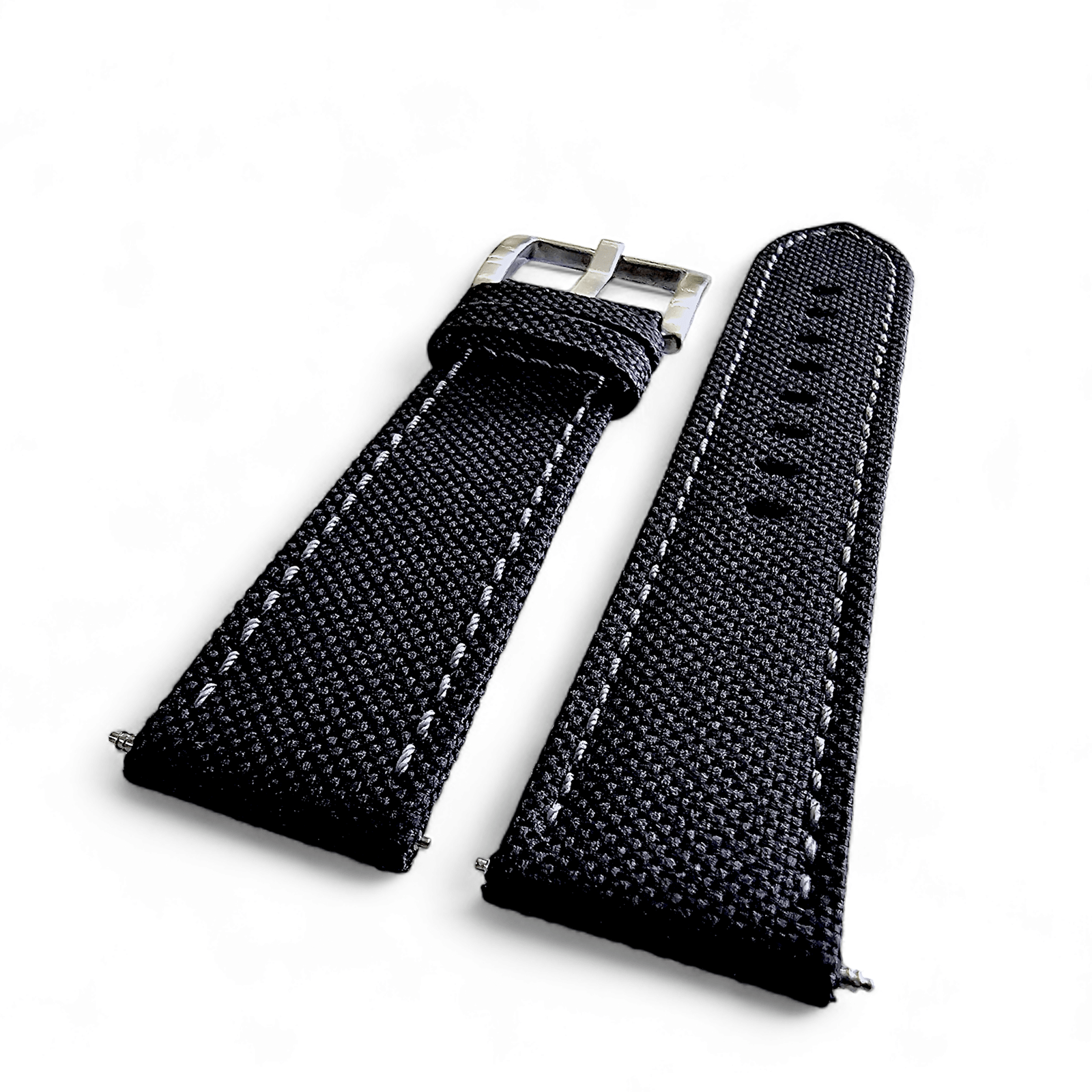 Canvas Watch Strap in Black with Grey Stitching 18mm 20mm 22mm
