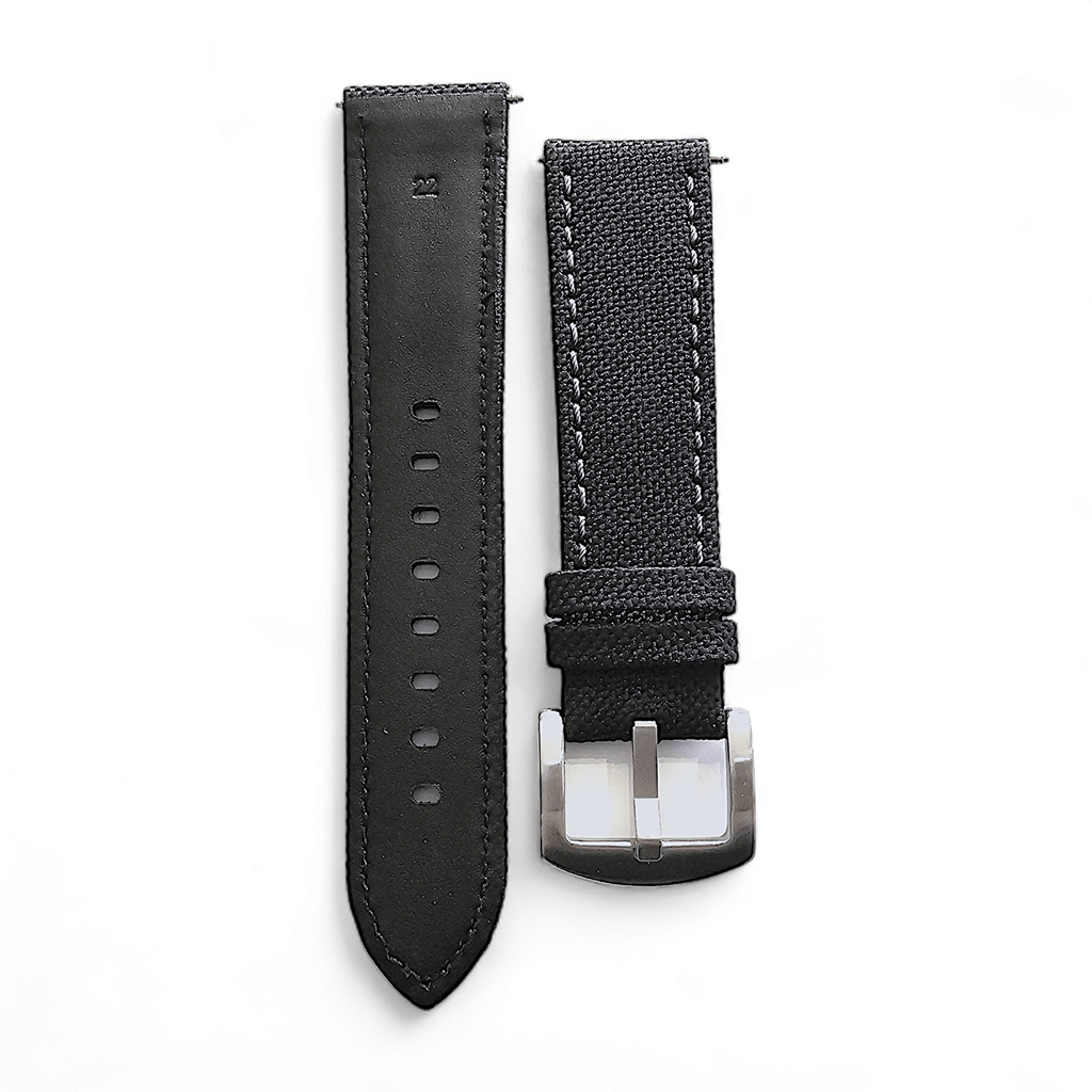 Canvas Watch Strap in Black with Grey Stitching 18mm 20mm 22mm