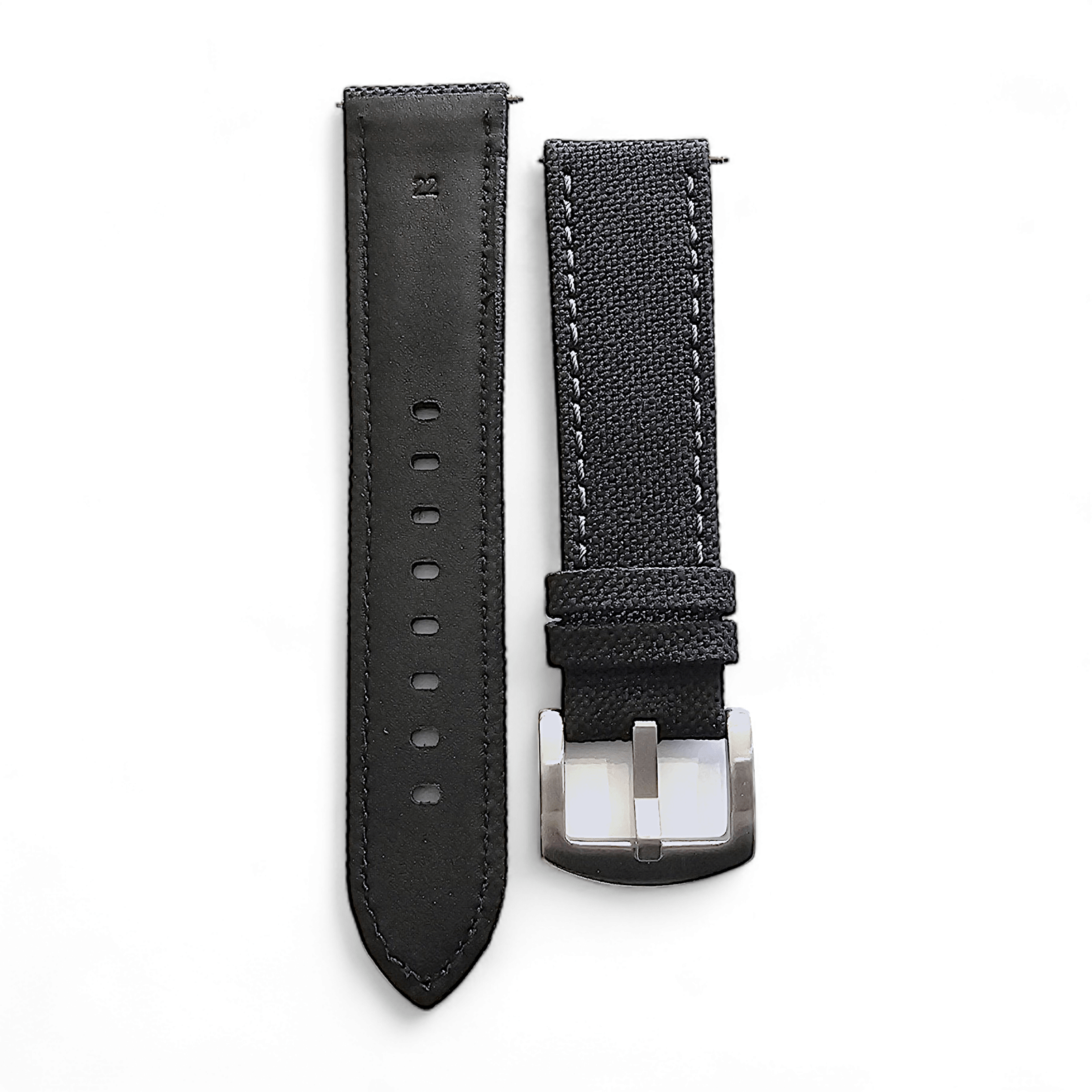 Canvas Watch Strap in Black with Grey Stitching 18mm 20mm 22mm