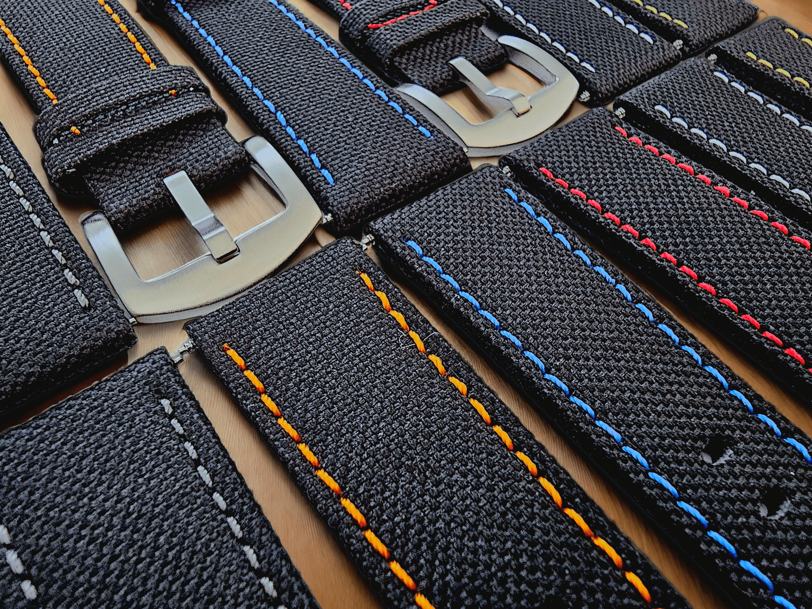 Canvas Watch Strap in Black with Orange Stitching 18mm 20mm 22mm 24mm