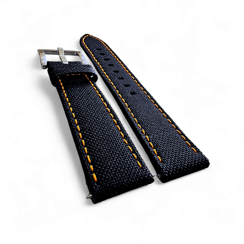 Canvas Watch Strap in Black with Orange Stitching 18mm 20mm 22mm 24mm