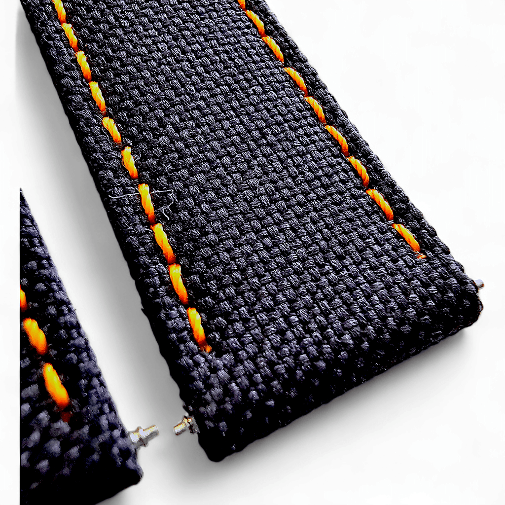 Canvas Watch Strap in Black with Orange Stitching 18mm 20mm 22mm 24mm