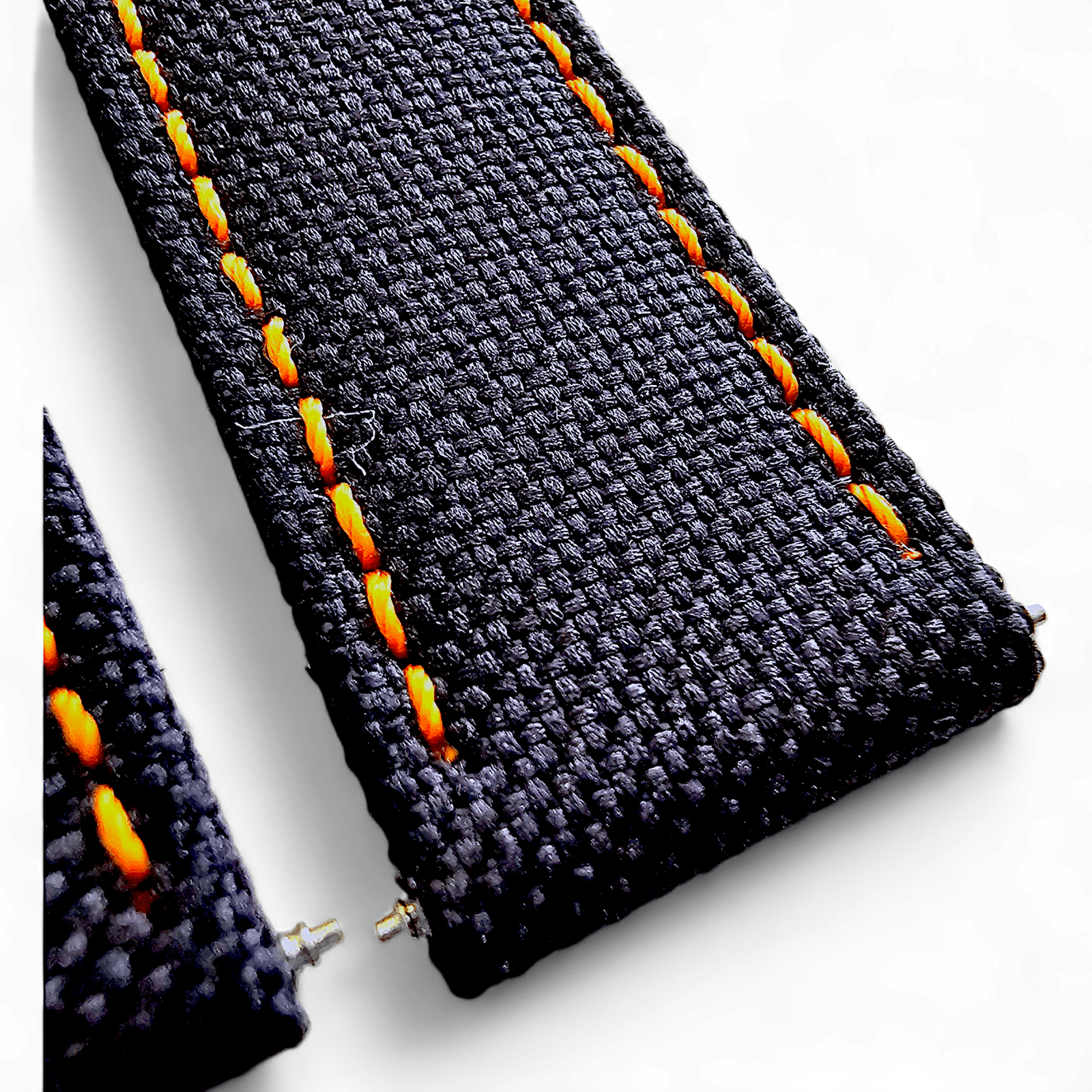 Canvas Watch Strap in Black with Orange Stitching 18mm 20mm 22mm 24mm