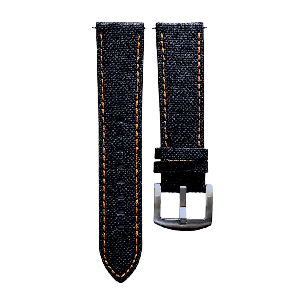 Canvas Watch Strap in Black with Orange Stitching 18mm 20mm 22mm 24mm