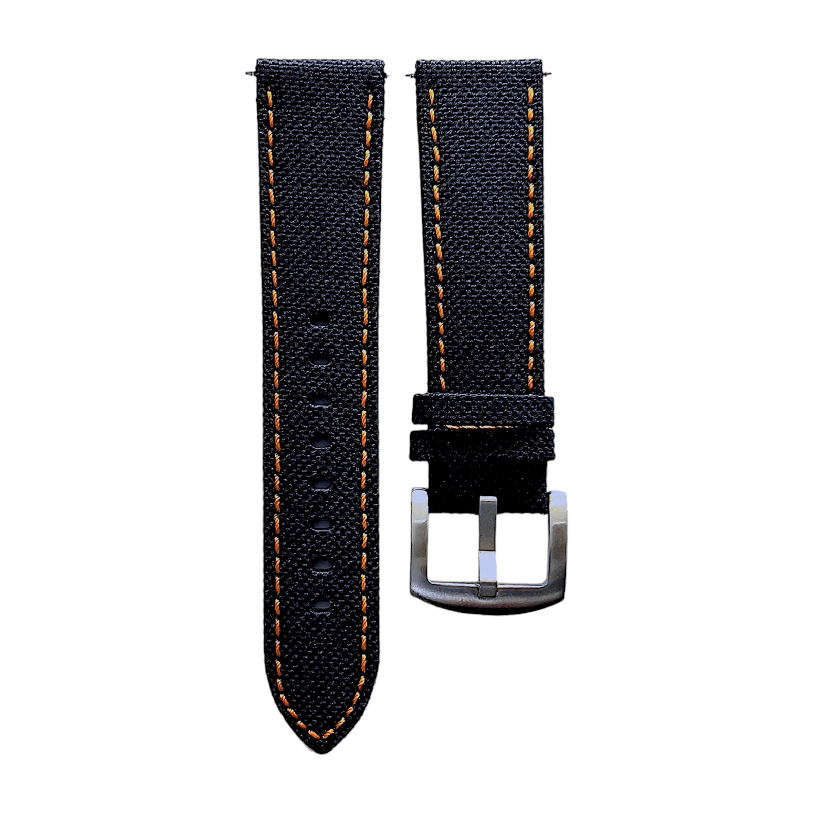 Canvas Watch Strap in Black with Orange Stitching 18mm 20mm 22mm 24mm