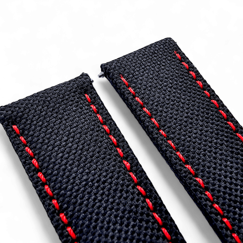 Canvas Watch Strap in Black with Red Stitching 18mm 20mm 22mm 24mm