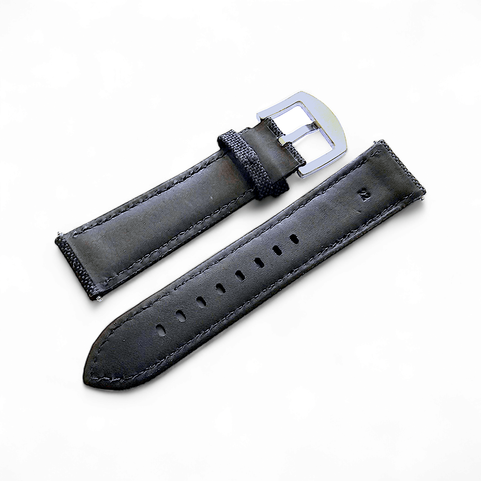 Canvas Watch Strap in Black with Red Stitching 18mm 20mm 22mm 24mm