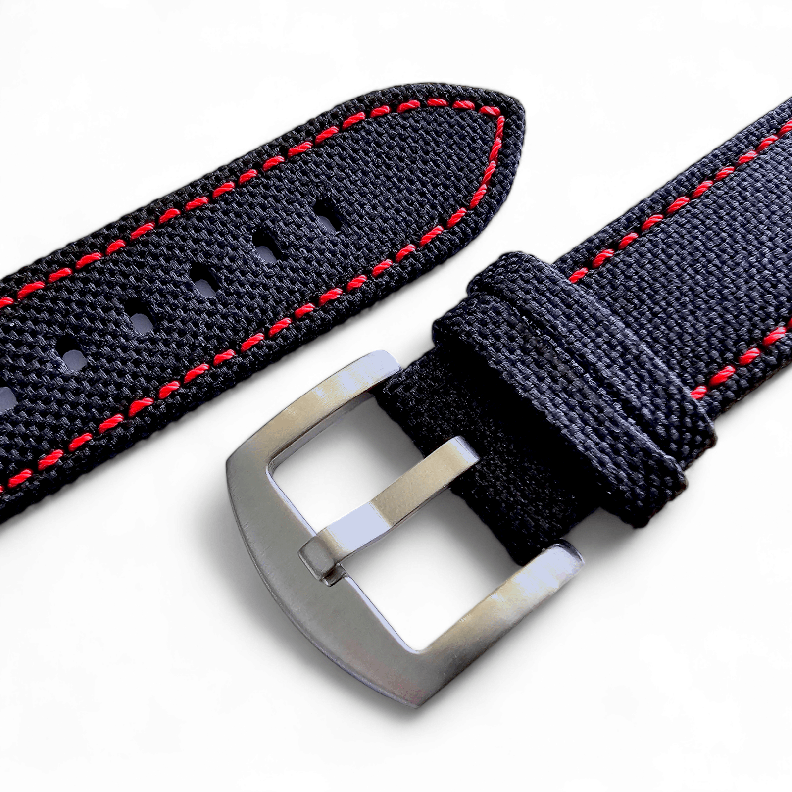 Canvas Watch Strap in Black with Red Stitching 18mm 20mm 22mm 24mm