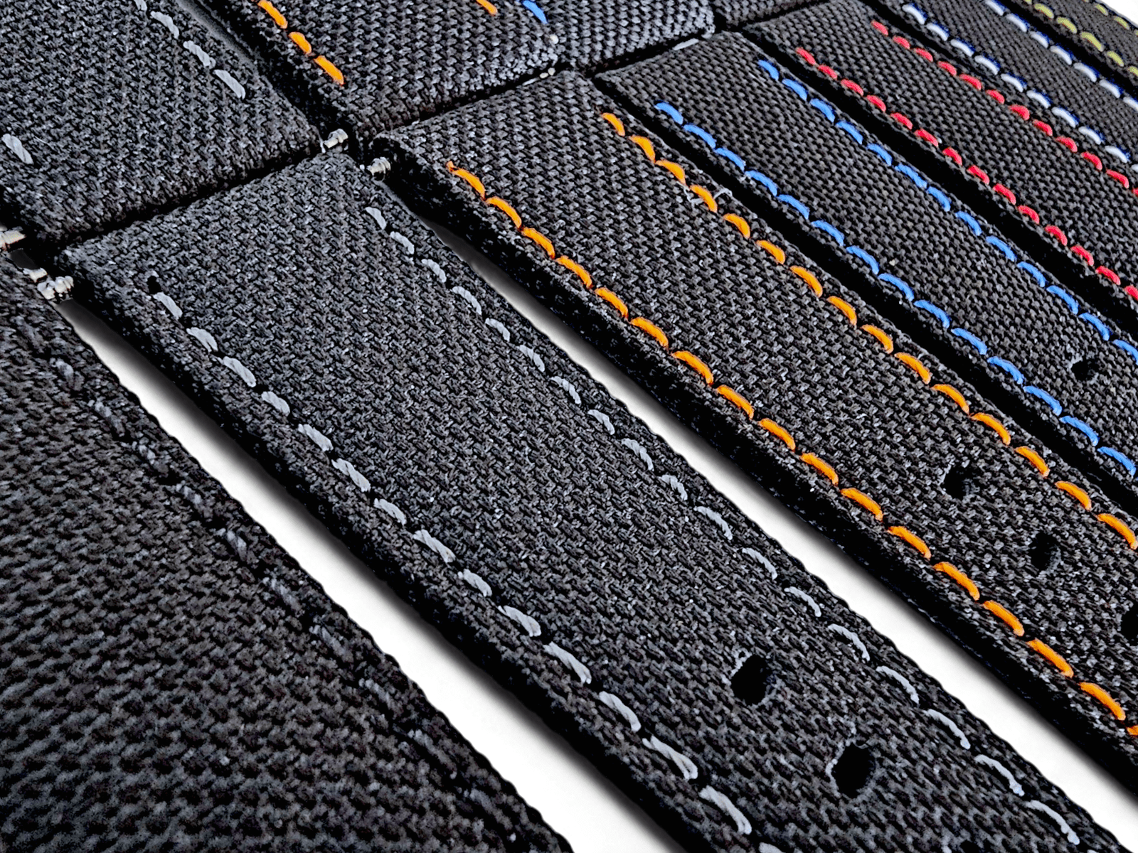 Canvas Watch Strap in Black with Red Stitching 18mm 20mm 22mm 24mm