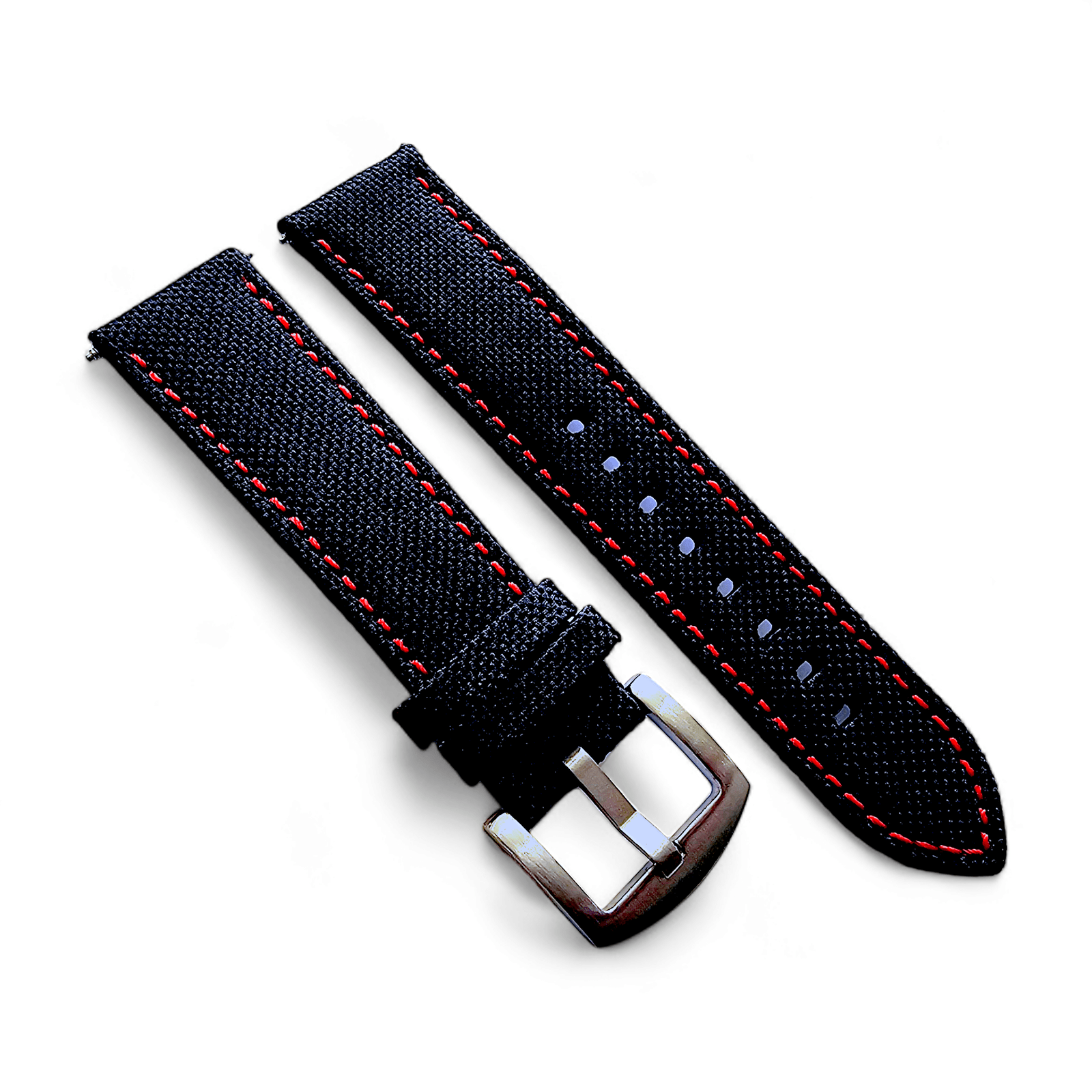 Canvas Watch Strap in Black with Red Stitching 18mm 20mm 22mm 24mm
