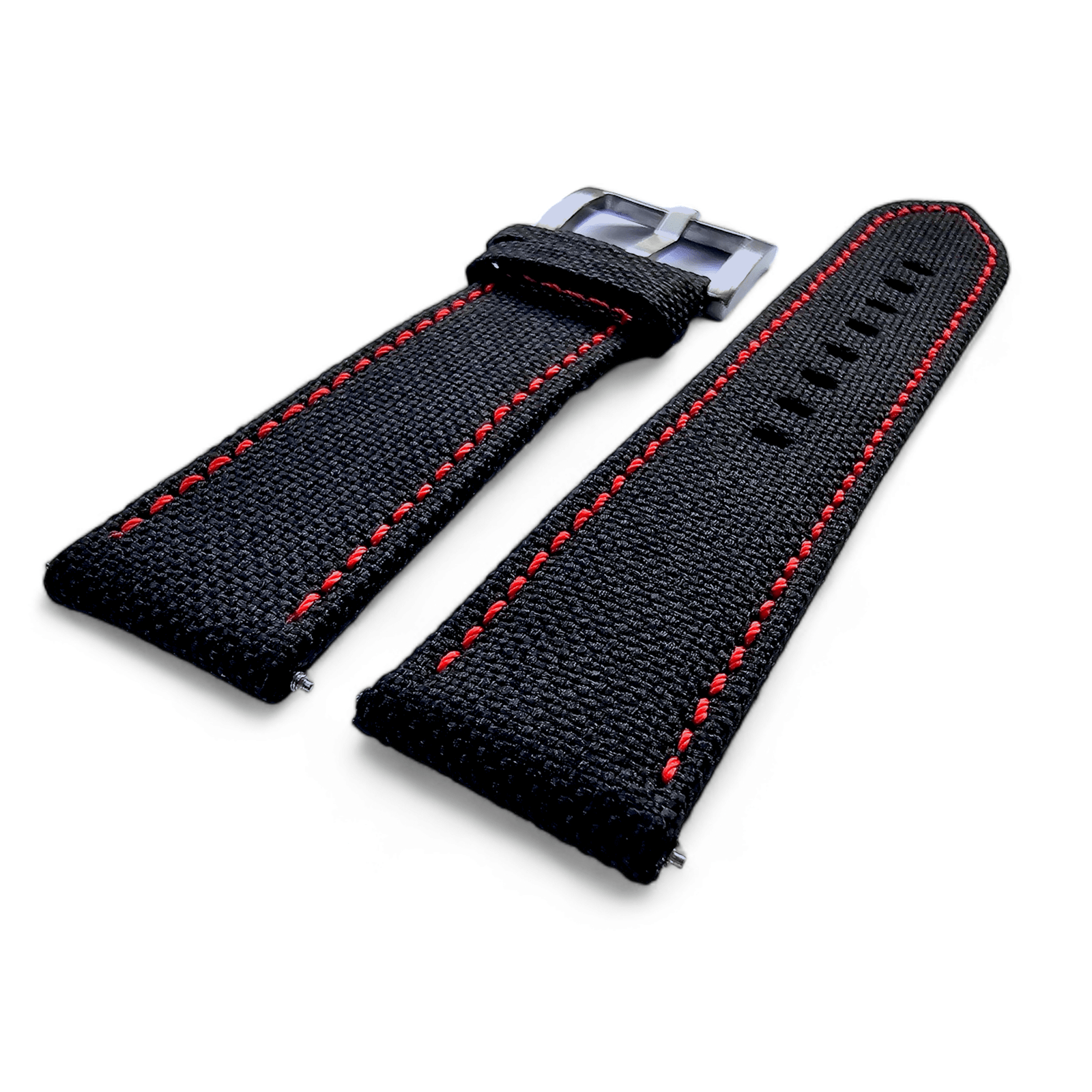 Canvas Watch Strap in Black with Red Stitching 18mm 20mm 22mm 24mm