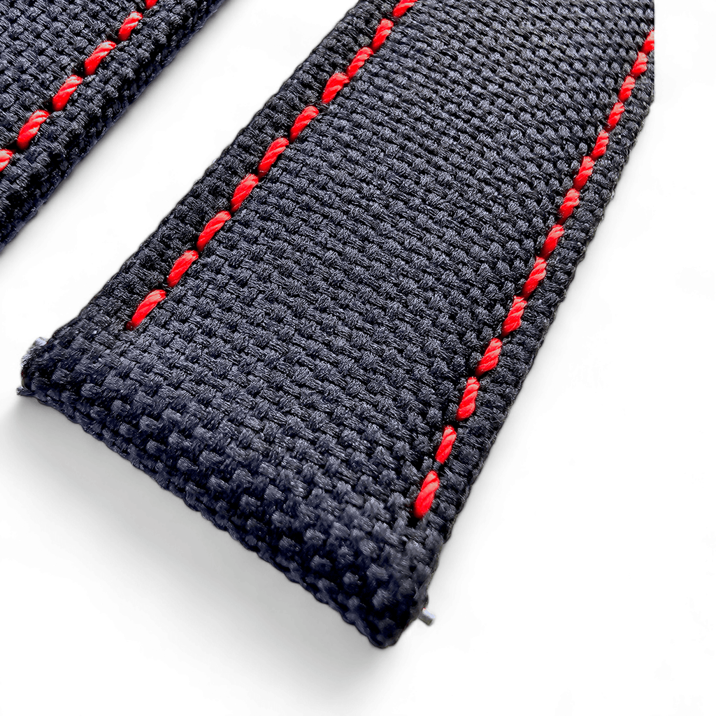 Canvas Watch Strap in Black with Red Stitching 18mm 20mm 22mm 24mm