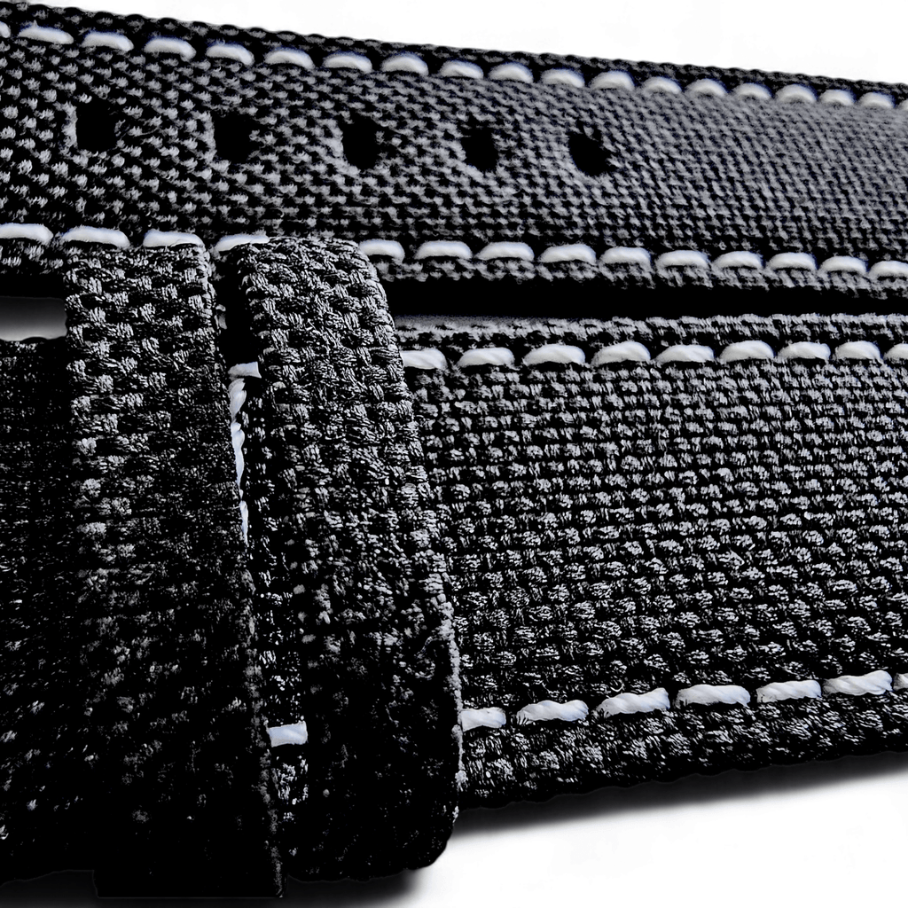 Canvas Watch Strap in Black with White Stitching 18mm 20mm 22mm 24mm