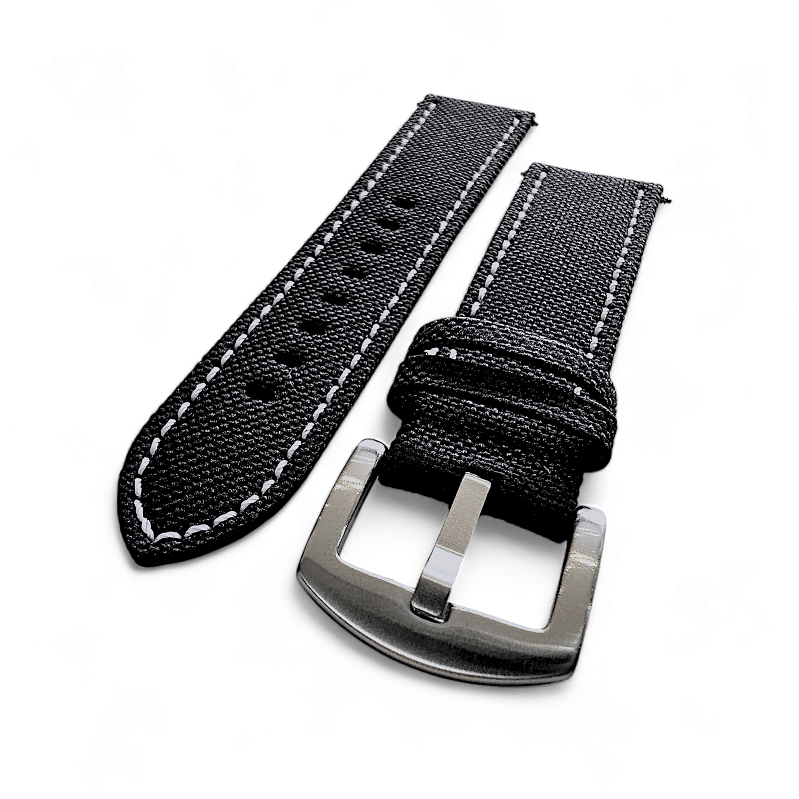Canvas Watch Strap in Black with White Stitching 18mm 20mm 22mm 24mm