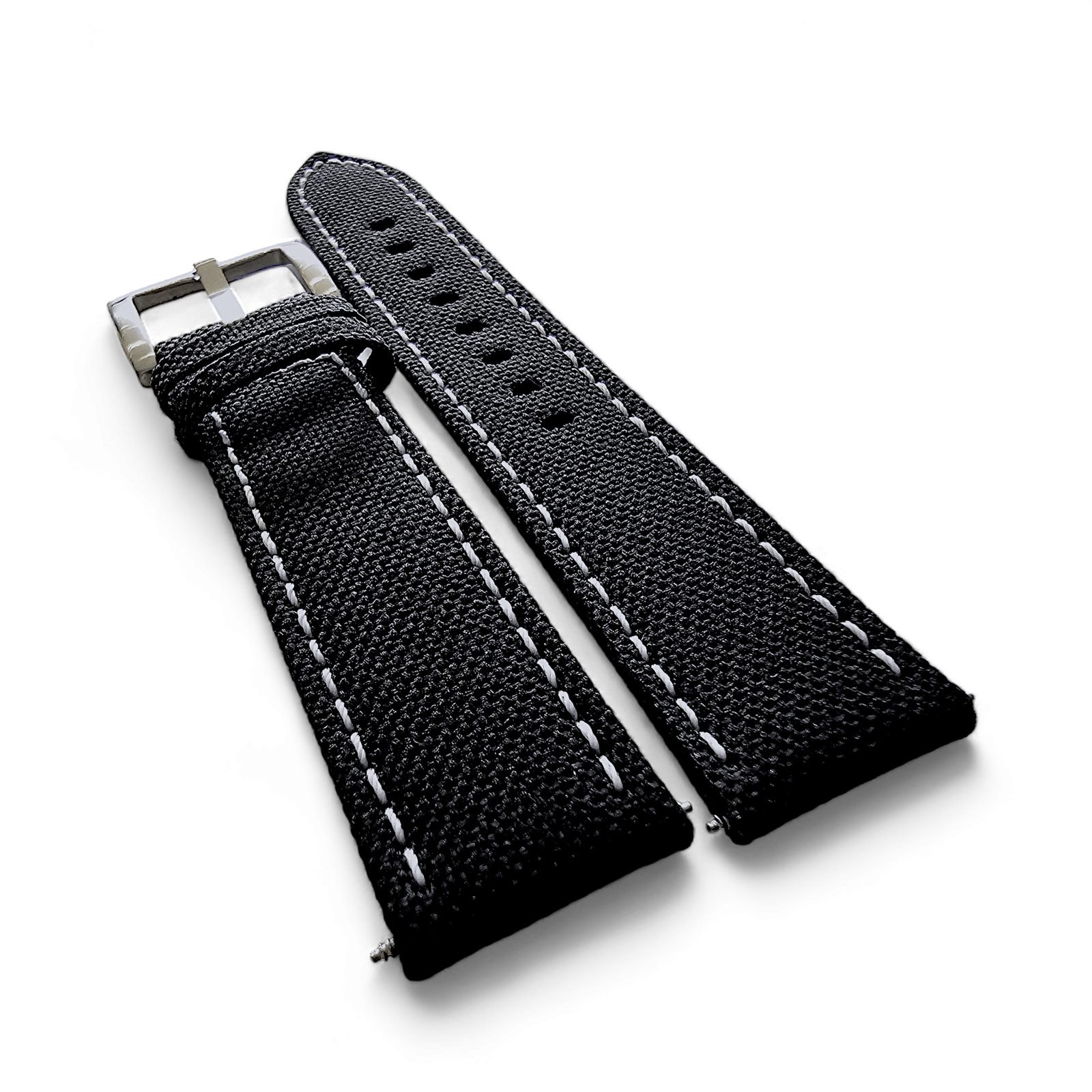 Canvas Watch Strap in Black with White Stitching 18mm 20mm 22mm 24mm