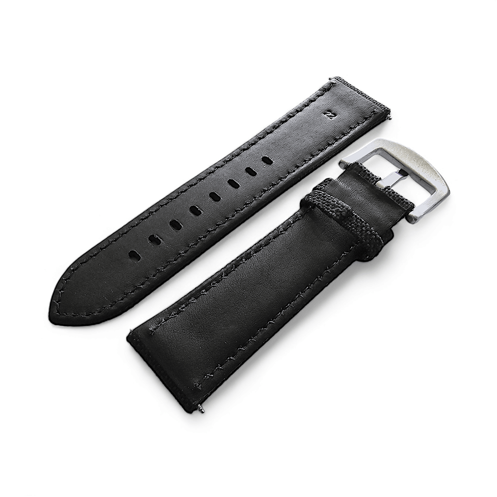 Canvas Watch Strap in Black with White Stitching 18mm 20mm 22mm 24mm