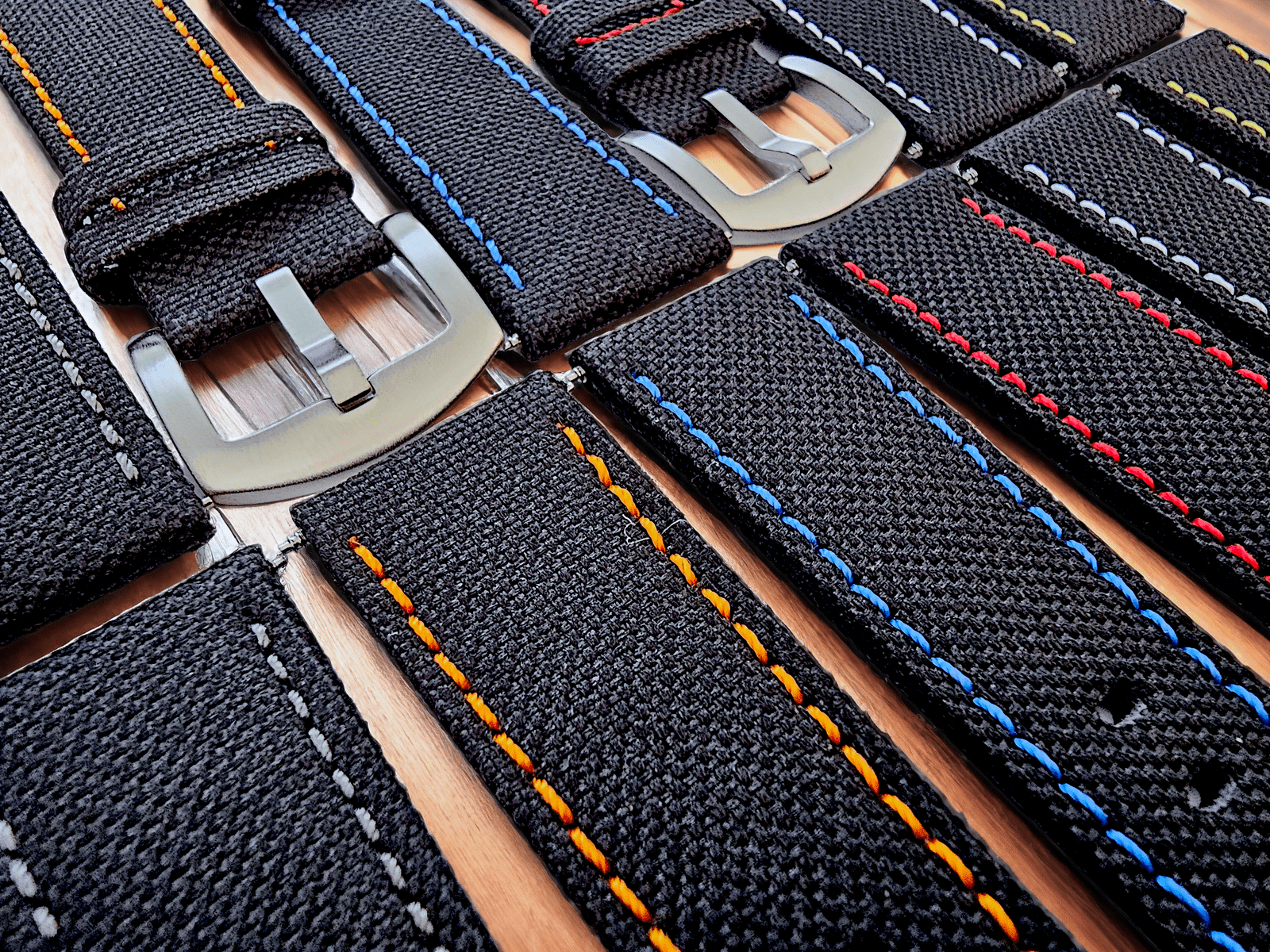 Canvas Watch Strap in Black with Yellow Stitching 18mm 20mm 22mm