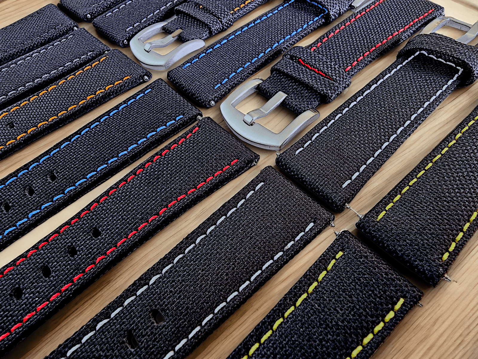 Canvas Watch Strap in Black with Yellow Stitching 18mm 20mm 22mm