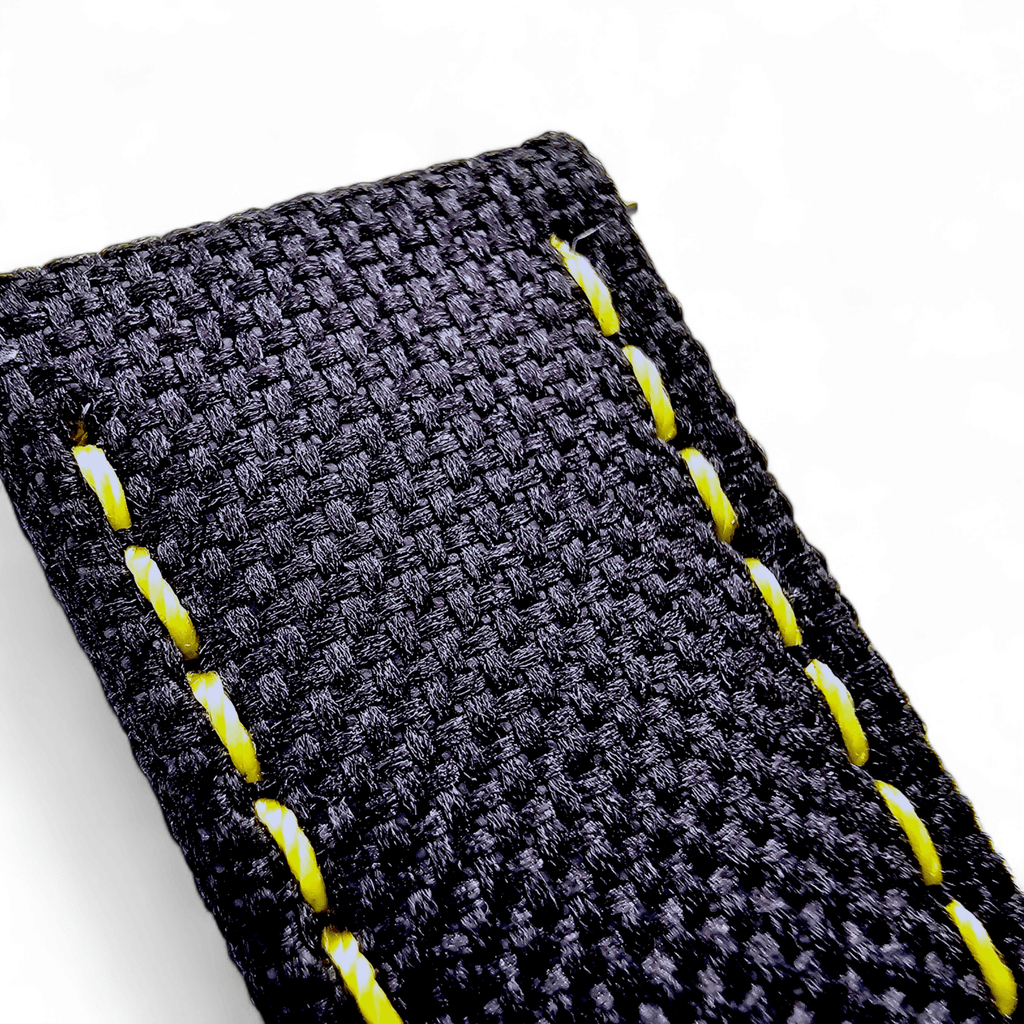 Canvas Watch Strap in Black with Yellow Stitching 18mm 20mm 22mm