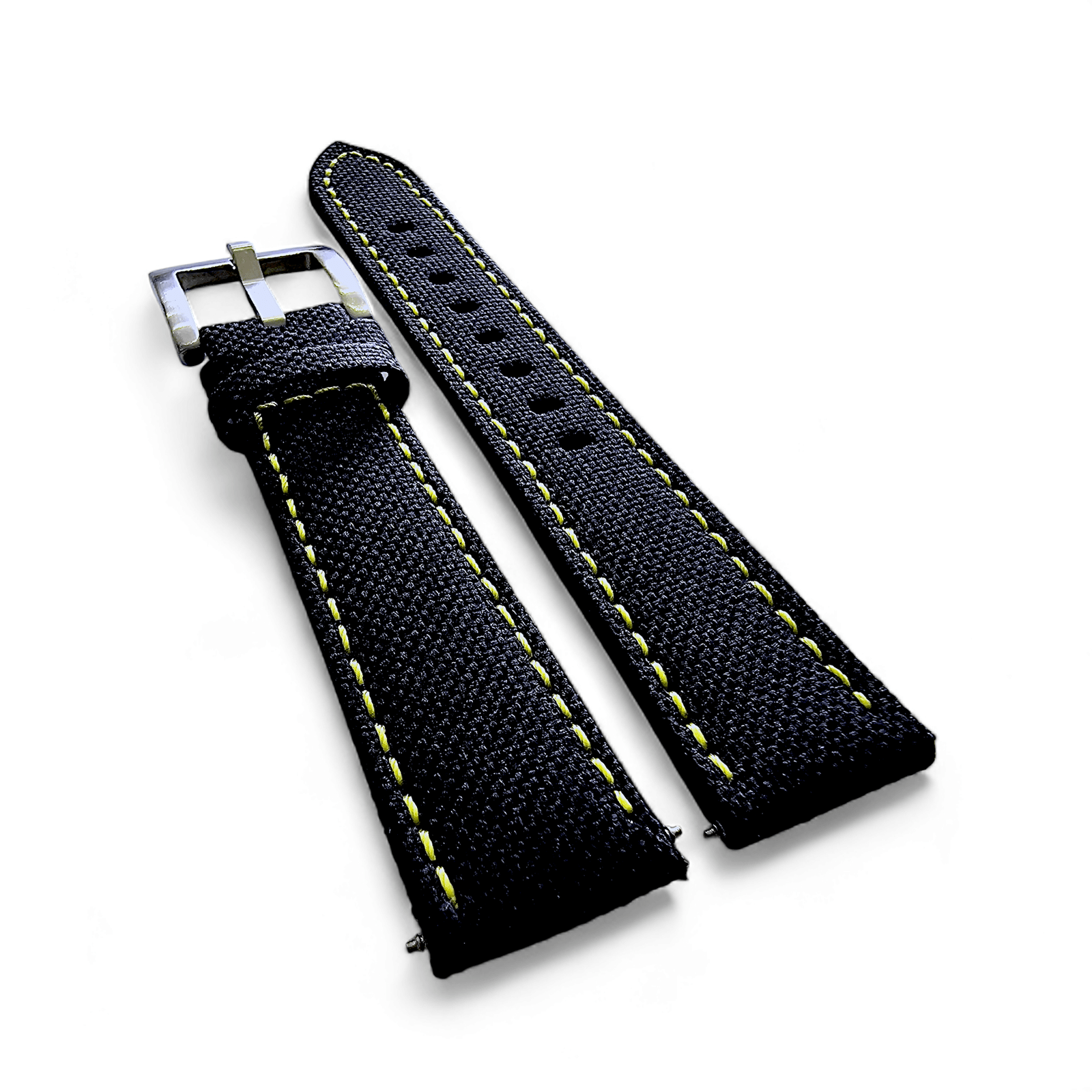 Canvas Watch Strap in Black with Yellow Stitching 18mm 20mm 22mm