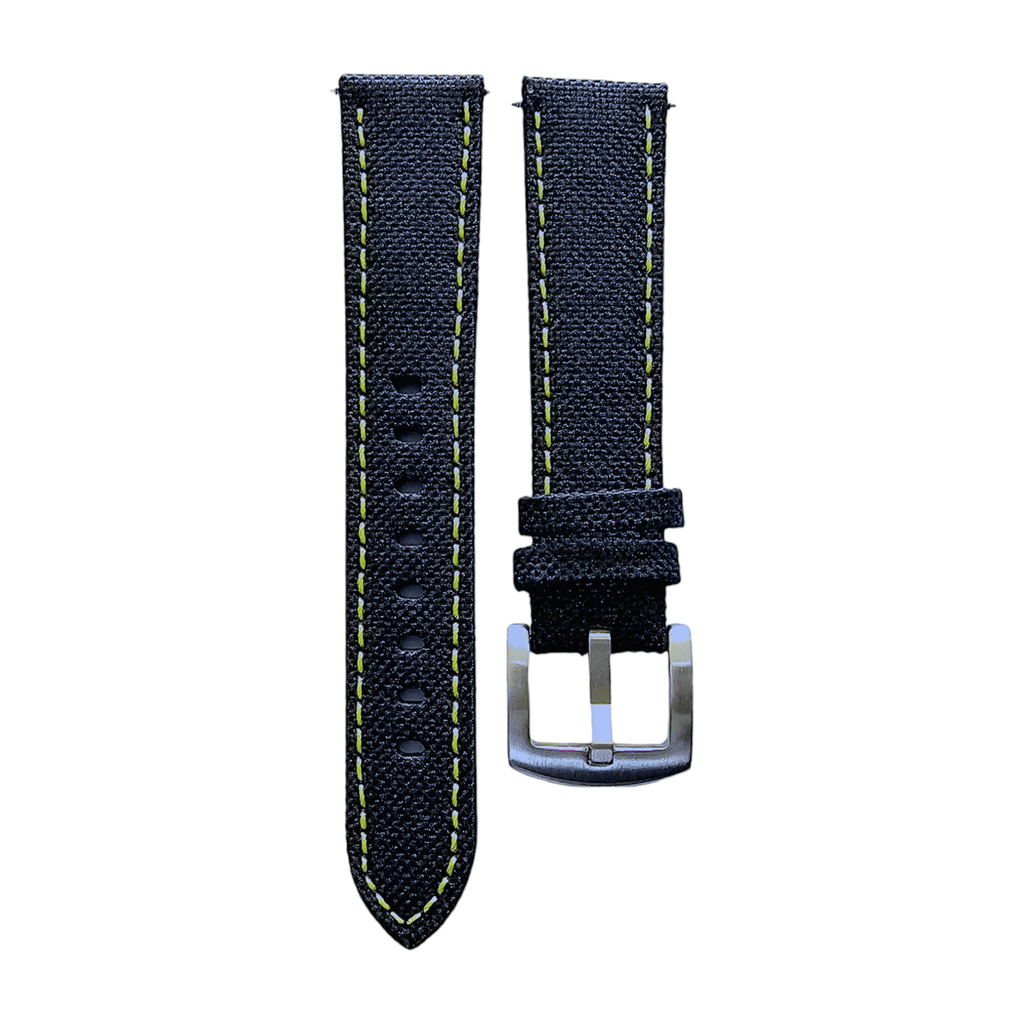 Canvas Watch Strap in Black with Yellow Stitching 18mm 20mm 22mm