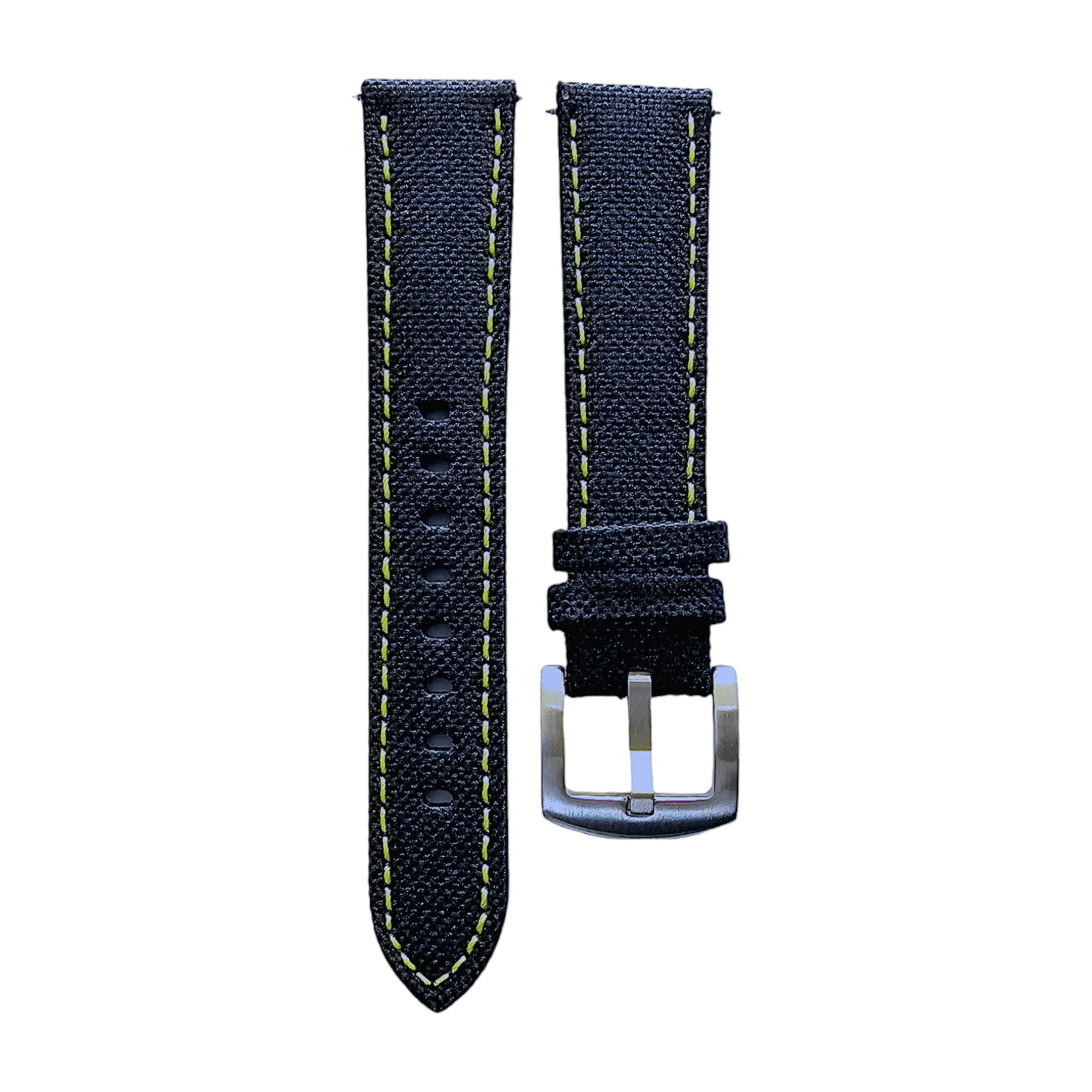 Canvas Watch Strap in Black with Yellow Stitching 18mm 20mm 22mm