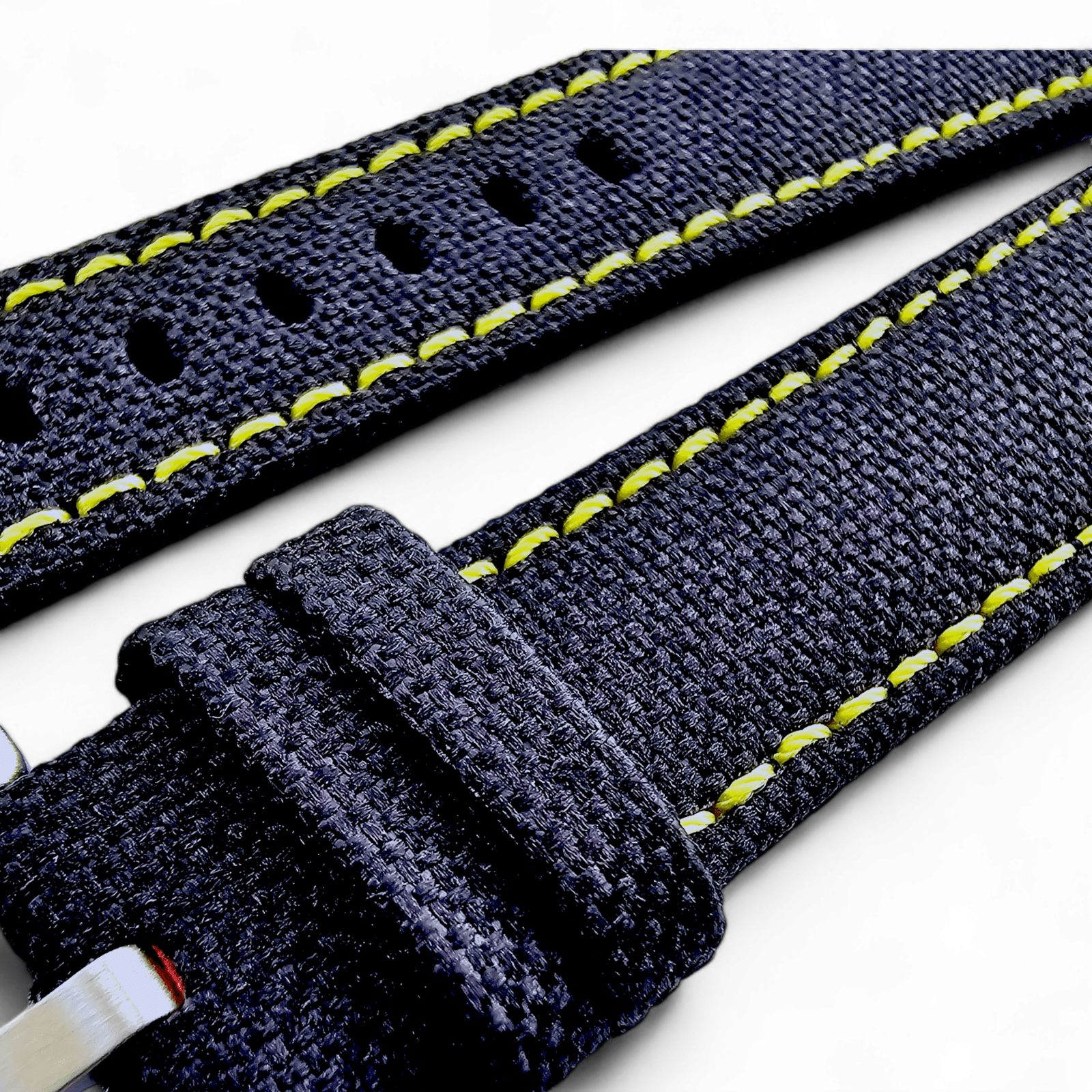 Canvas Watch Strap in Black with Yellow Stitching 18mm 20mm 22mm