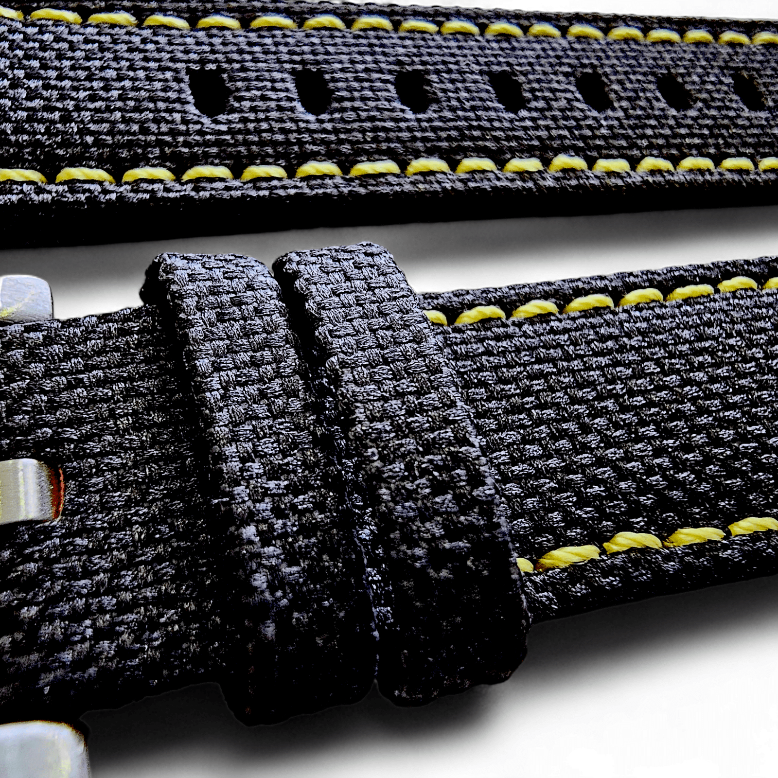 Canvas Watch Strap in Black with Yellow Stitching 18mm 20mm 22mm